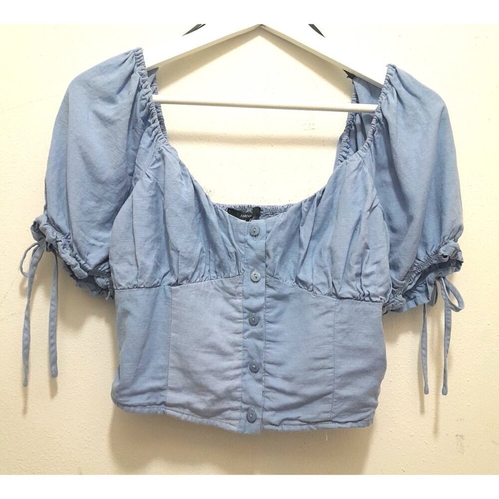 Linen Blend Renaissance Cottagecore Peasant Top Flax Blue Size L